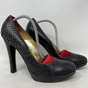 GIANNI BRAVO SNAKESKIN HEEL Pump SHOES IN BLACK 38 US 7.5